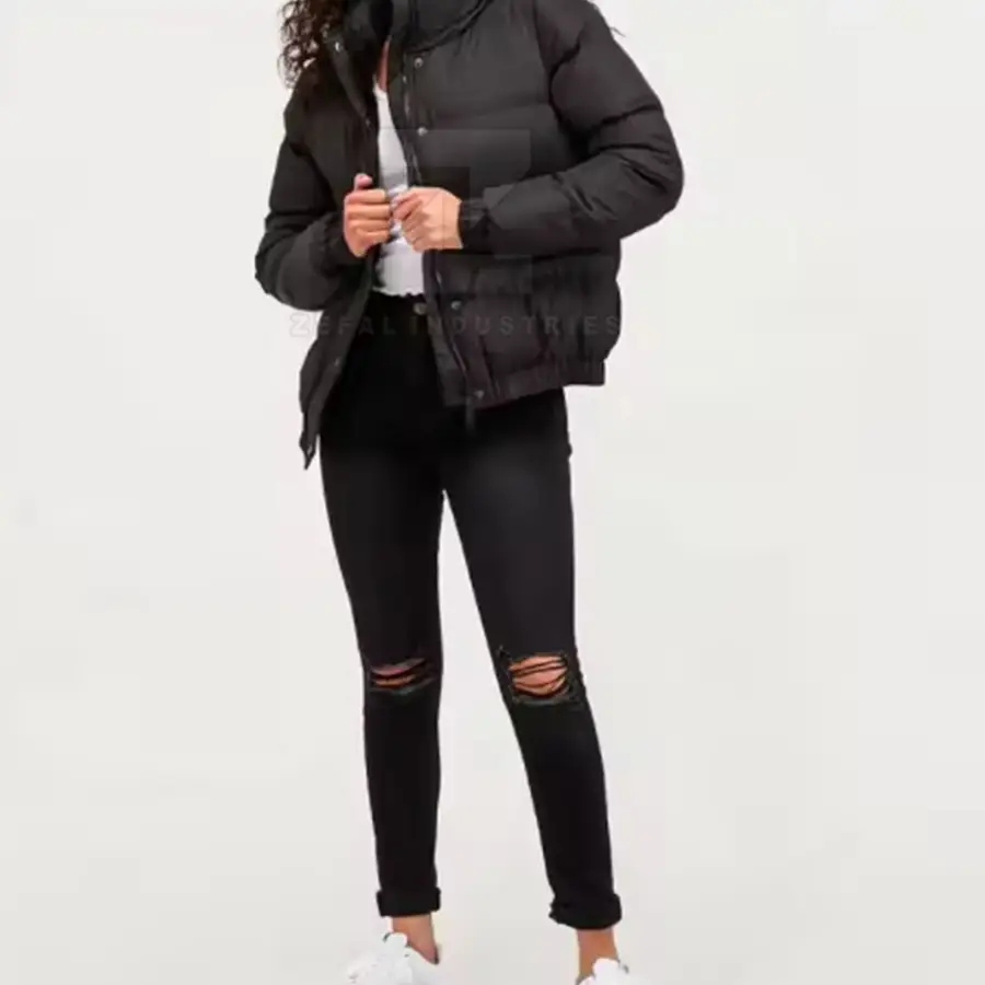 Slim Fit Women Puffer Jacket High Quality Breathable Windproof Eco-Friendly Winter Cotton Lining Customized Colors Logo — Zefal Industries product photograph 6 of 6