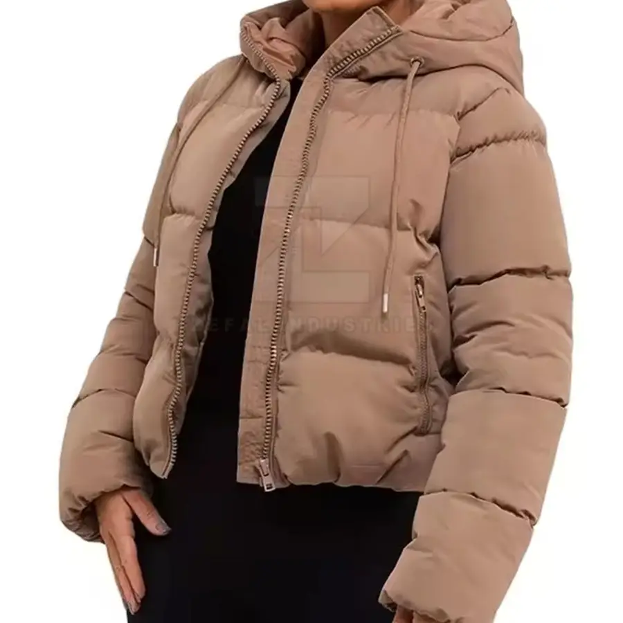 Premium Quality Women Puffer Jacket Solid Pattern Zipper Closure Winter Breathable Windproof Eco-Friendly Polyester/Nylon Front — Zefal Industries product photograph 1 of 6