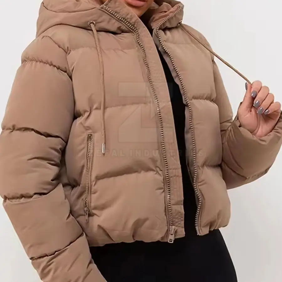 Premium Quality Women Puffer Jacket Solid Pattern Zipper Closure Winter Breathable Windproof Eco-Friendly Polyester/Nylon Front — Zefal Industries product photograph 2 of 6