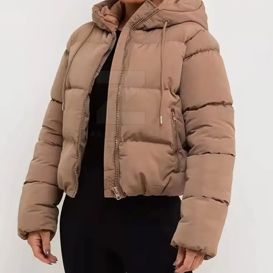Premium Quality Women Puffer Jacket Solid Pattern Zipper Closure Winter Breathable Windproof Eco-Friendly Polyester/Nylon Front — Zefal Industries product photograph 3 of 6