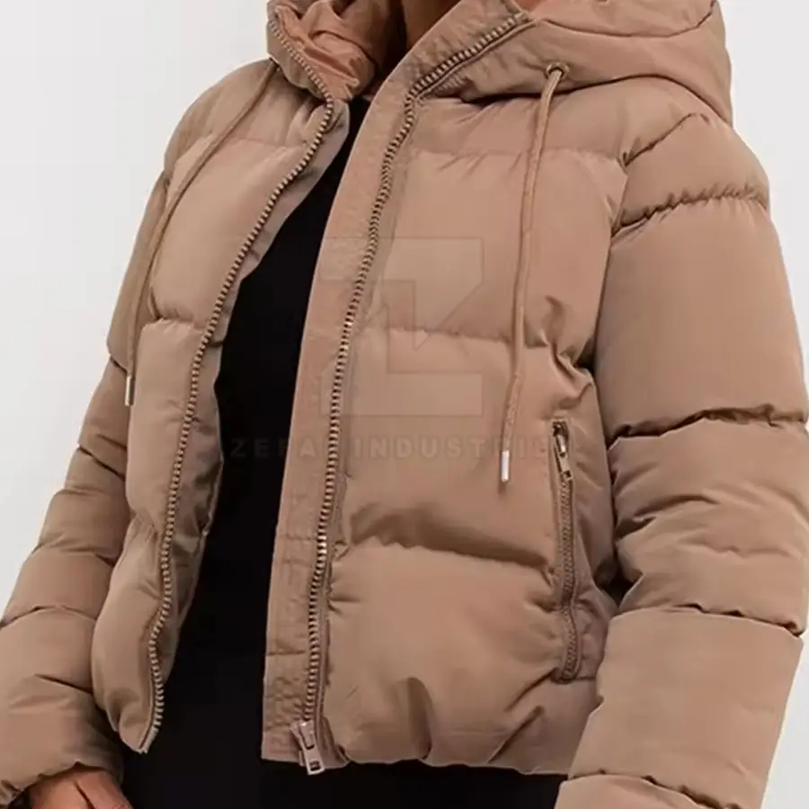 Premium Quality Women Puffer Jacket Solid Pattern Zipper Closure Winter Breathable Windproof Eco-Friendly Polyester/Nylon Front — Zefal Industries product photograph 5 of 6