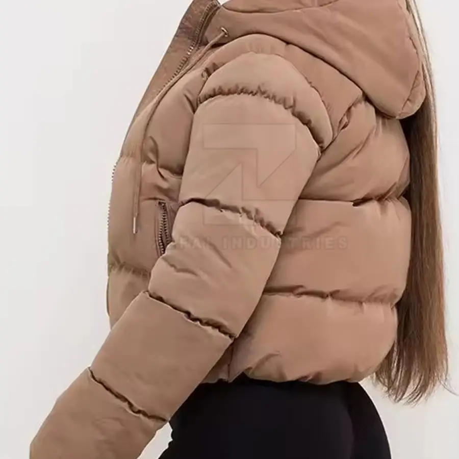 Premium Quality Women Puffer Jacket Solid Pattern Zipper Closure Winter Breathable Windproof Eco-Friendly Polyester/Nylon Front — Zefal Industries product photograph 6 of 6