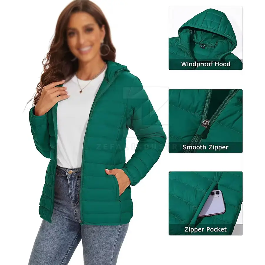 Modern Style Women Puffer Jacket Lightweight Breathable Eco-Friendly Windproof Polyester/Nylon Winter Jacket 2025 Made Pakistan — Zefal Industries product photograph 4 of 6