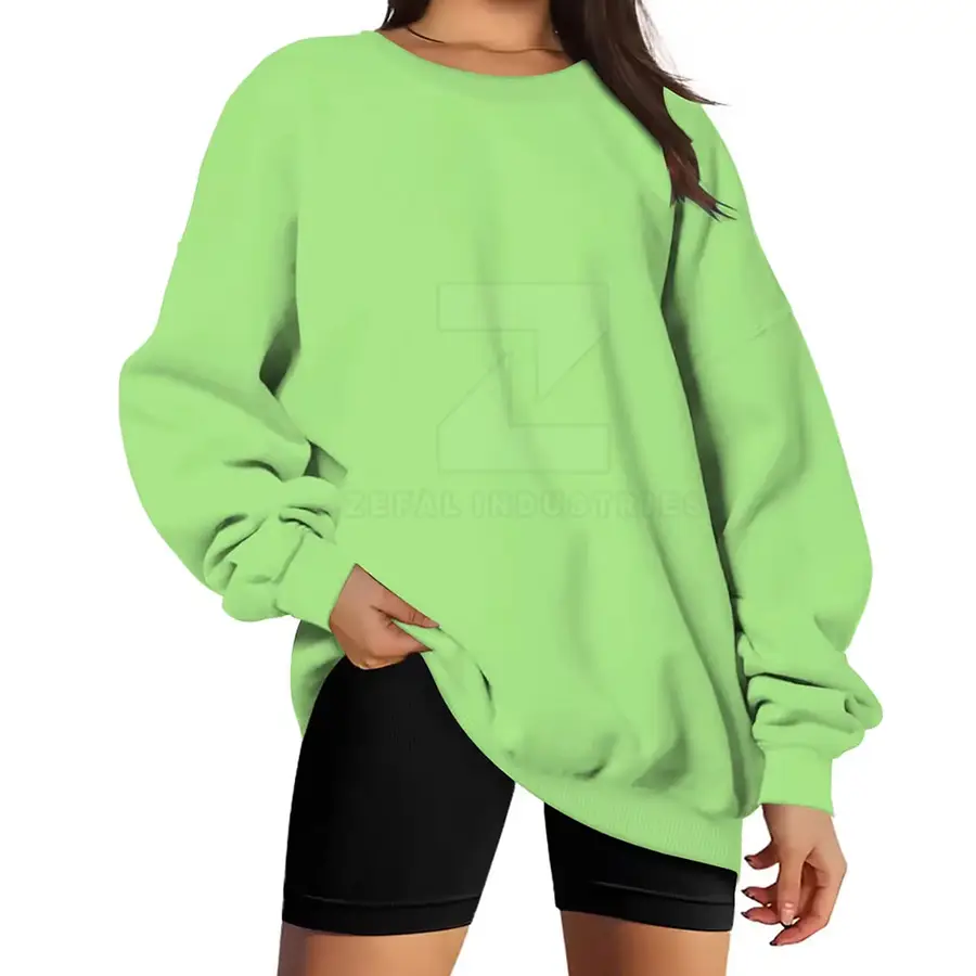 Loose Fit Lightweight Breathable Casual Winter Women's Sweatshirt Front Custom Logo 100% Cotton Fabric High Quality Full Sleeve — Zefal Industries product photograph 1 of 6