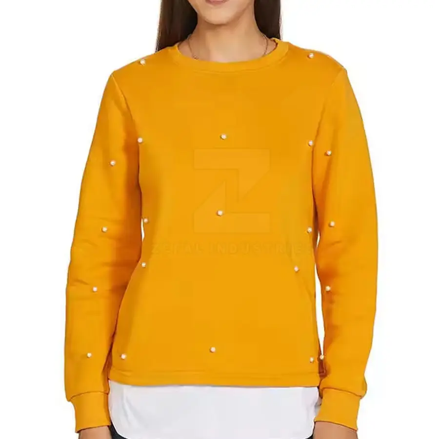 Factory Manufactured High Quality Winter Casual Breathable Knitted Women's Sweatshirt Front Custom Logo 100% Cotton Full Sleeve — Zefal Industries product photograph 1 of 6