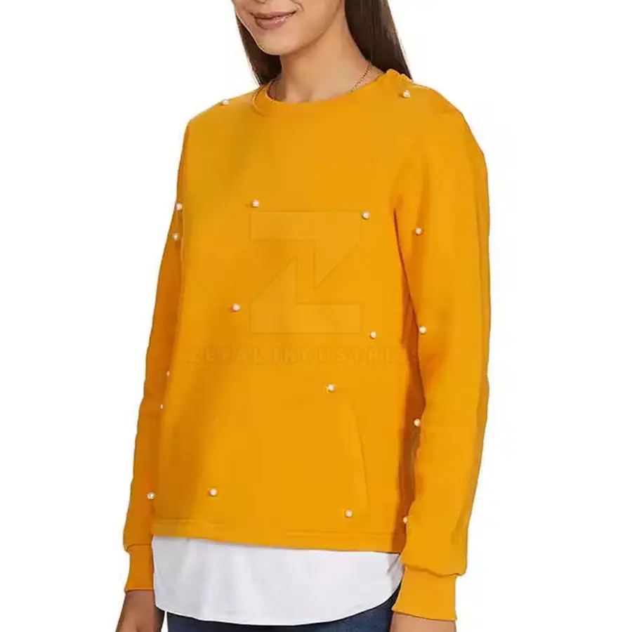 Factory Manufactured High Quality Winter Casual Breathable Knitted Women's Sweatshirt Front Custom Logo 100% Cotton Full Sleeve — Zefal Industries product photograph 3 of 6