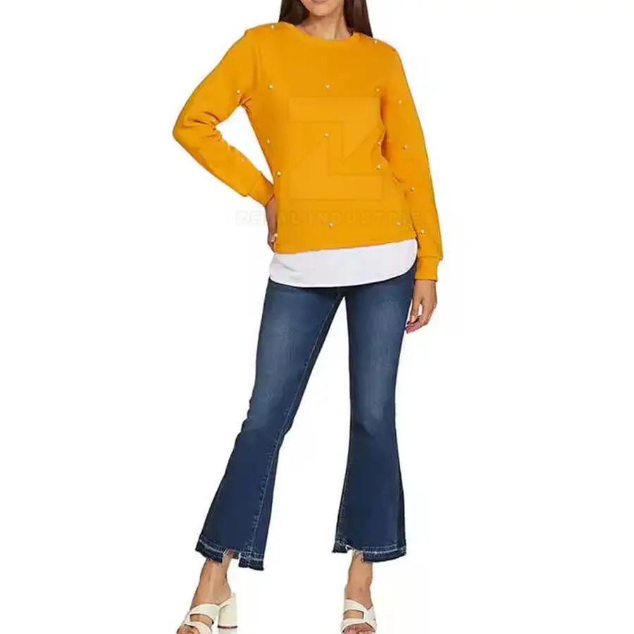 Factory Manufactured High Quality Winter Casual Breathable Knitted Women's Sweatshirt Front Custom Logo 100% Cotton Full Sleeve — Zefal Industries product photograph 4 of 6