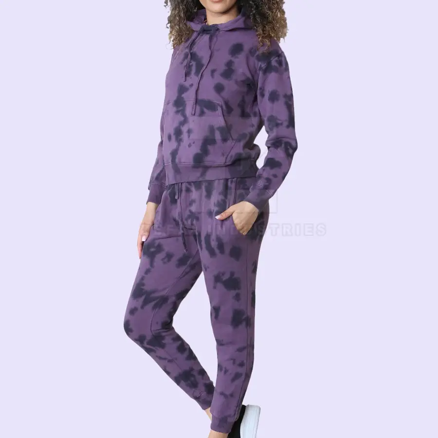 Design Your Own Winter Plus Size Hooded Women's Tracksuits Two-Piece Set Long Sleeves Tie Dye Pattern 100% Cotton Customizable — Zefal Industries product photograph 2 of 6