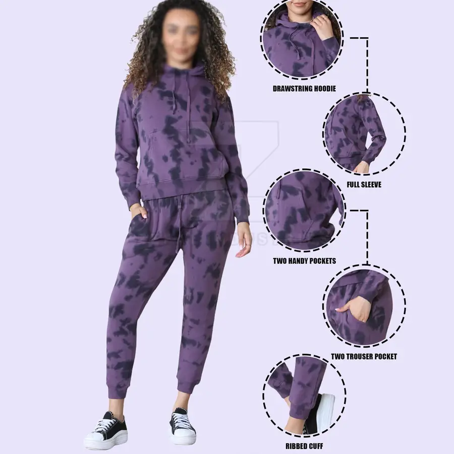 Design Your Own Winter Plus Size Hooded Women's Tracksuits Two-Piece Set Long Sleeves Tie Dye Pattern 100% Cotton Customizable — Zefal Industries product photograph 6 of 6