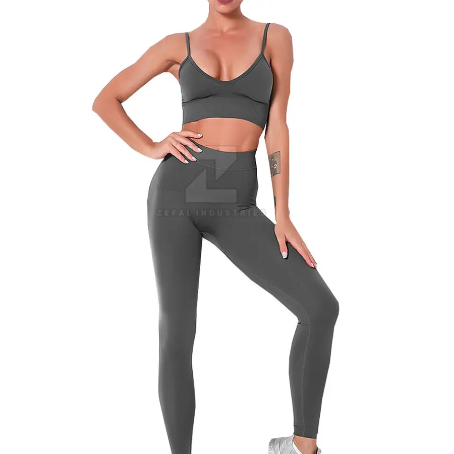 High Quality Women's 2-Piece Seamless Yoga Set with Solid Pattern and Front Logo-Breathable Eco-Friendly Gym Fitness Wear — real Zefal Industries product photograph