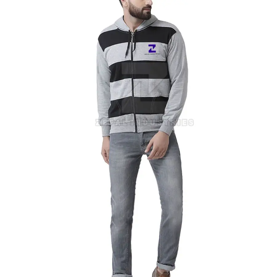 Men's Winter Zipper Hoodies 100% Cotton Solid Customized Logo Eco-Friendly & Breathable High Quality Low MOQ Price — Zefal Industries product photograph 2 of 6